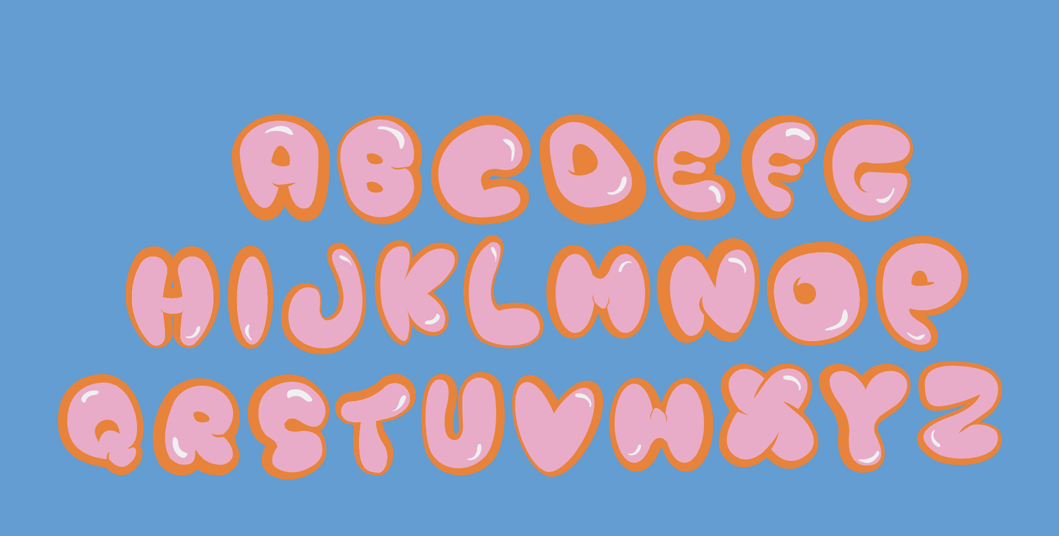 brand & co custom bubble-letter typeface, full alphabet specimen