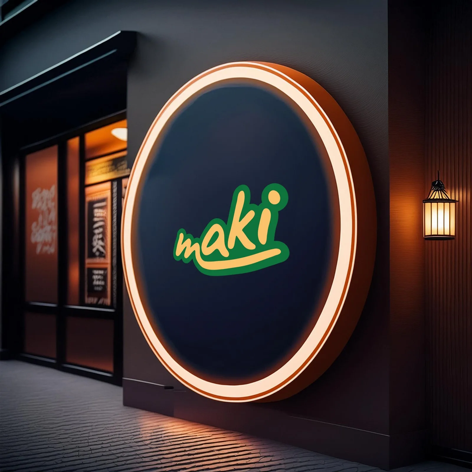 maki illuminated storefront sign at night