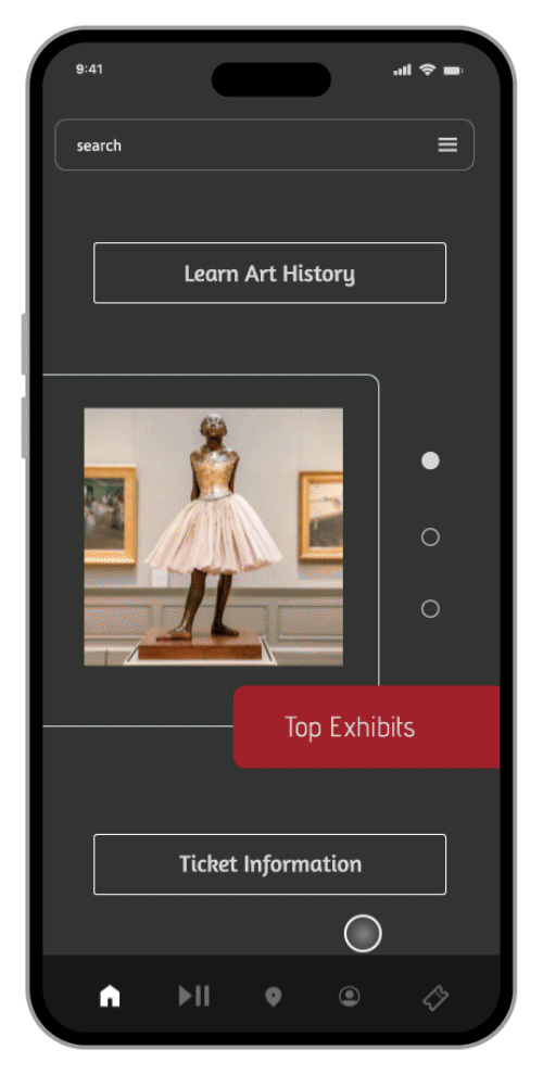 the met mobile prototype, home screen navigation