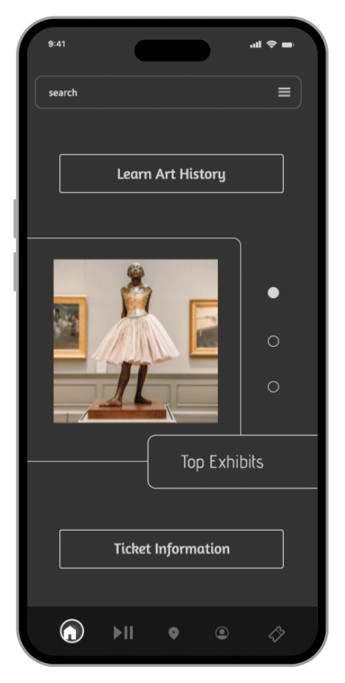 the met mobile prototype, maps and favourites from the hamburger menu