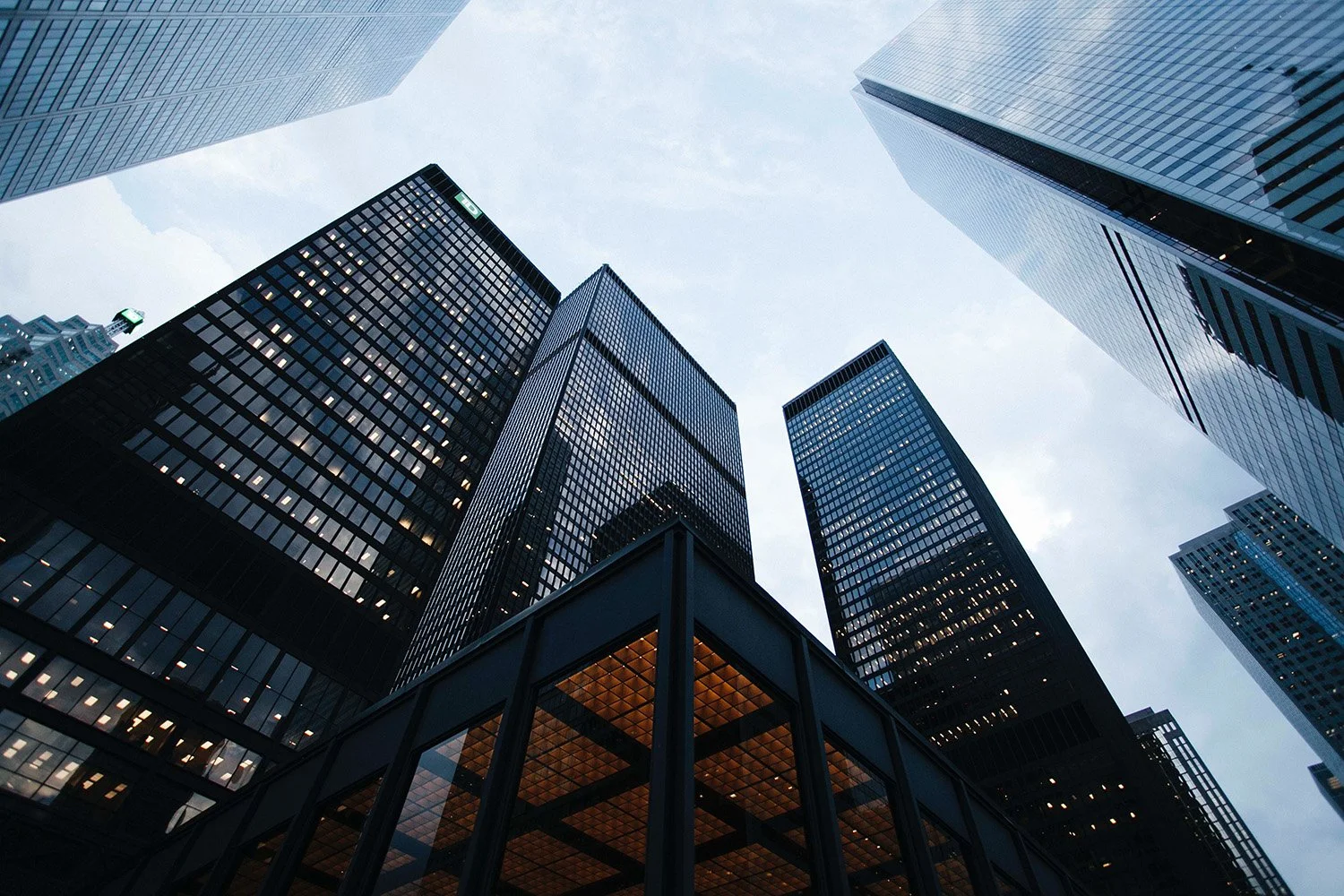 the original torgan partners site's dark hero photo, skyscrapers shot from below