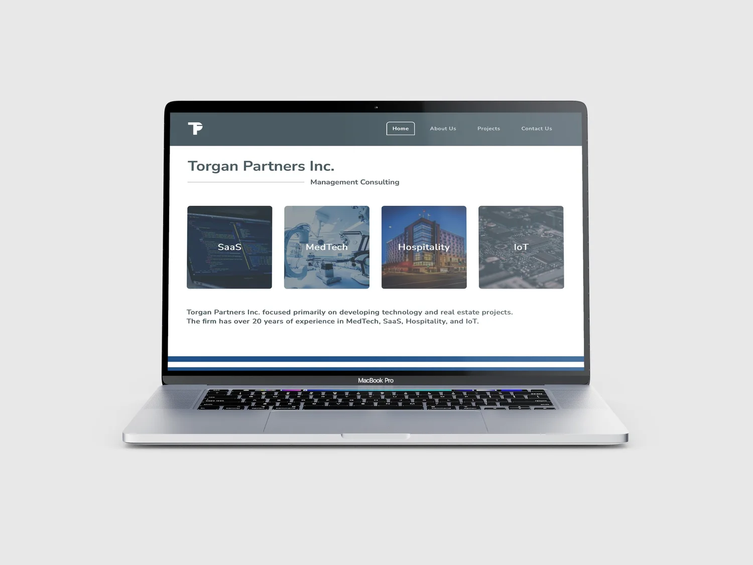 torgan partners inc. homepage mockup on a laptop screen
